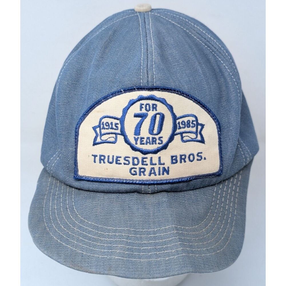 DAMAGED Vintage K-Brand‎ Denim Snapback Farmer Hat Truesdell Bros Grain Patch